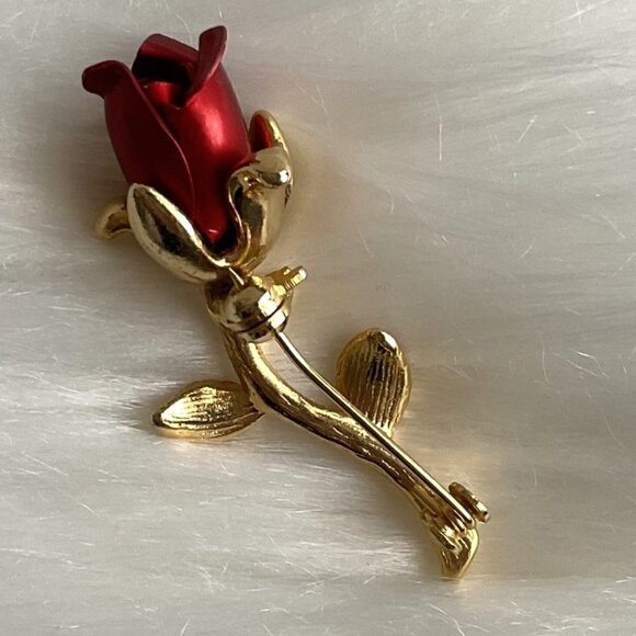 RED ROSE BROOCH VINTAGE - Picture 2 of 8